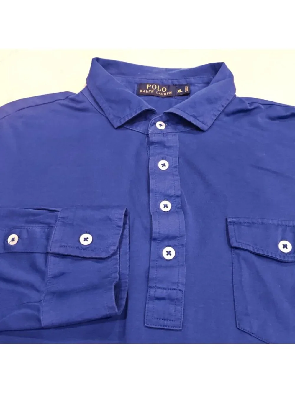 Polo Ralph Lauren Polo Shirt Mens XL Blue Popover Long Sleeve Pocket Jersey